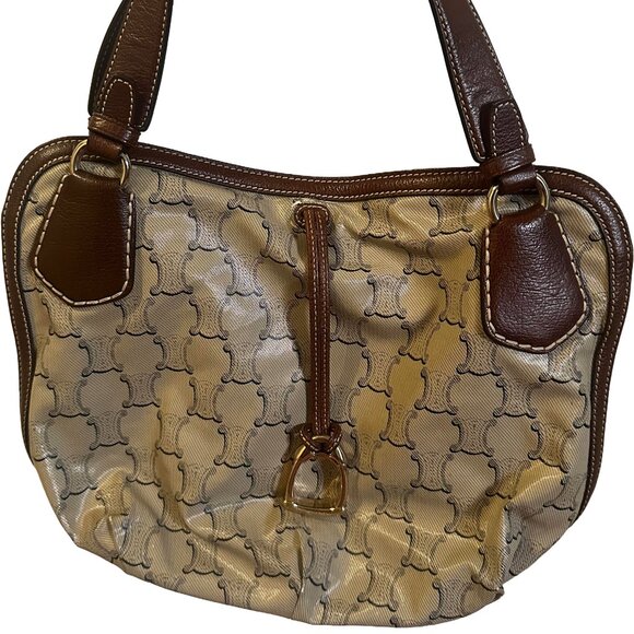 Vintage CELINE Macadam Canvas Tote Bag Beige Gold with Dust Bag - Picture 1 of 5